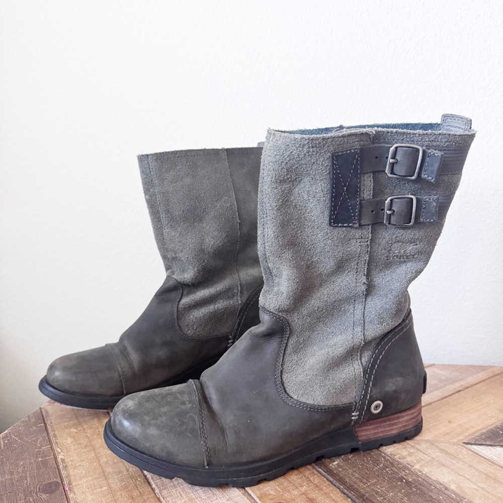 Sorel Major Moto Pull On Gray and Black Combat Boots - Picture 2 of 14